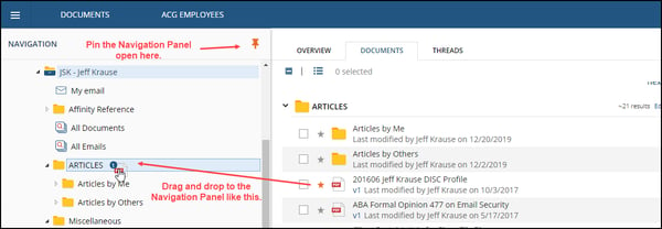 Drag and Drop using Navigation Pane in NetDocs