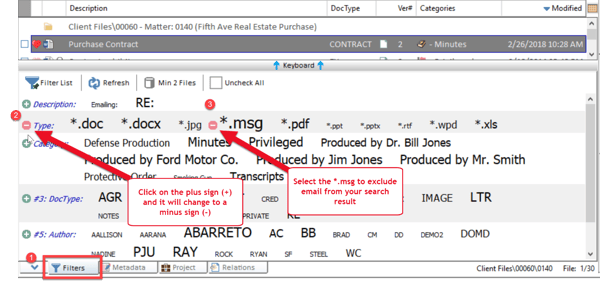 Filtering with Negative Filters in Worldox