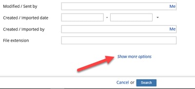 NetDocuments Advanced Search Sort Options - Show More Options