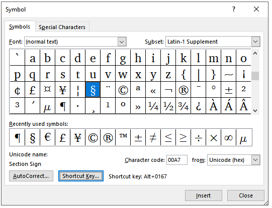 microsoft keyboard symbol shortcuts