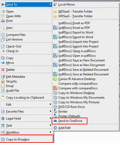 Worldox Right Click Menus for OneDrive and DropBox
