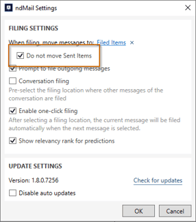 ndMail Do Not Move Sent Items checkbox | Legal Document Management Training