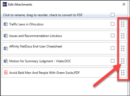 ndOffice re-order attachements