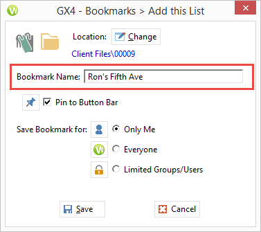 Saving searches on the Bookmark Bar in Worldox